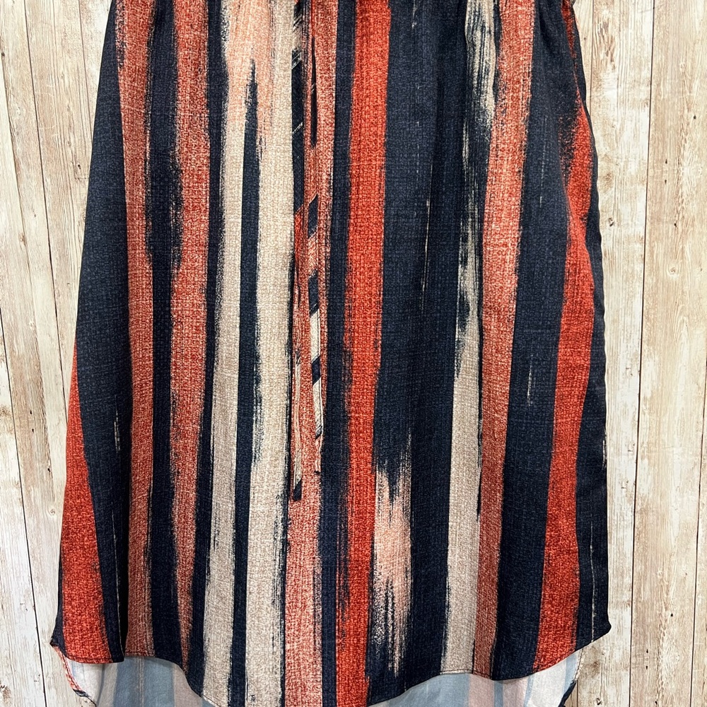 SHEIN Black and Orange A-Line‎ Midi Skirt Asymmetrical Resort Wear